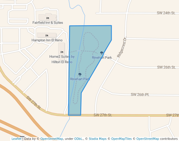 walking in Rinehart Park map in El Reno