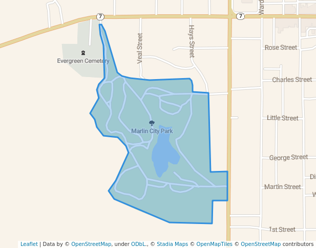 walking in Marlin City Park map in Marlin