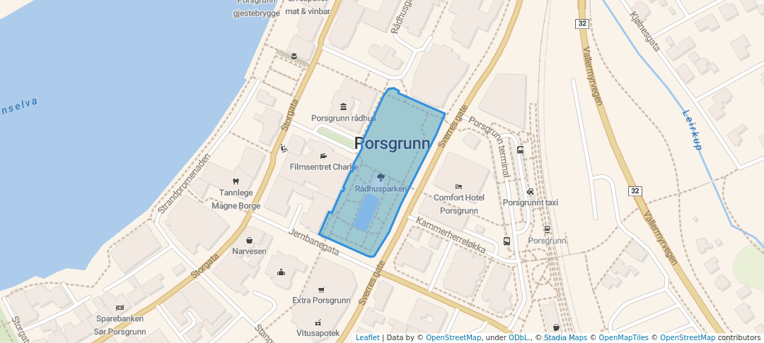 walking in Rådhusparken map in Porsgrunn