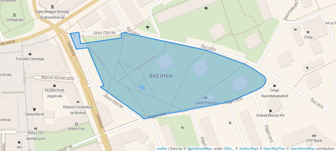 walking in Jávor Ottó tér map in Székesfehérvár