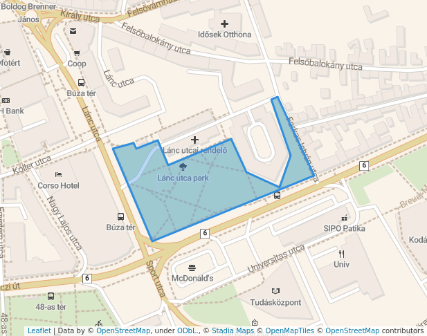 walking in Lánc utca park map in Pécs