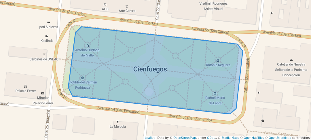 walking in Parque central José Martí map in Cienfuegos