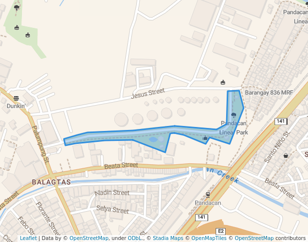walking in Pandacan Linear Park map in Manila