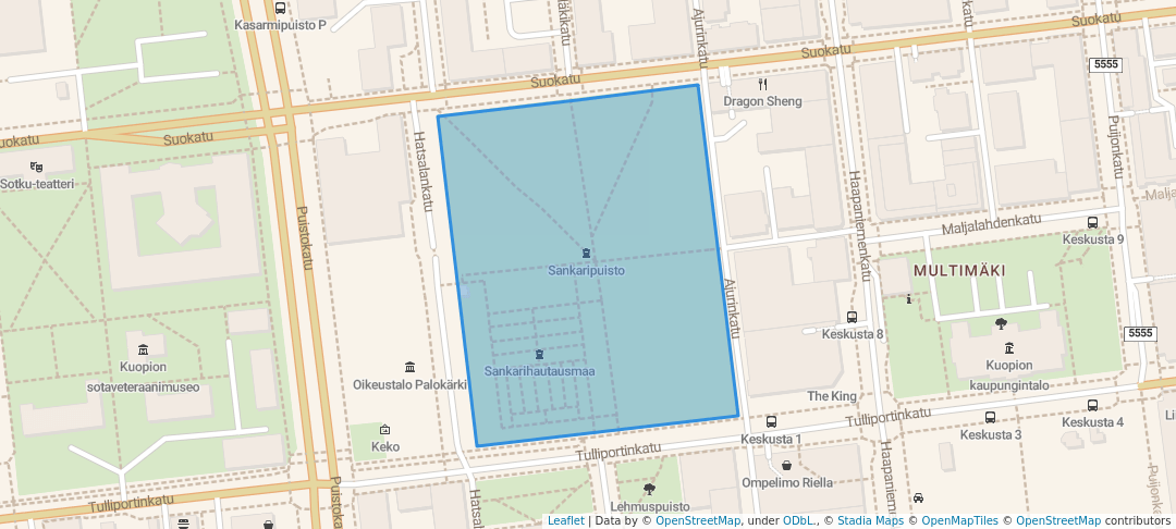 walking in Heroic Park map in Kuopio