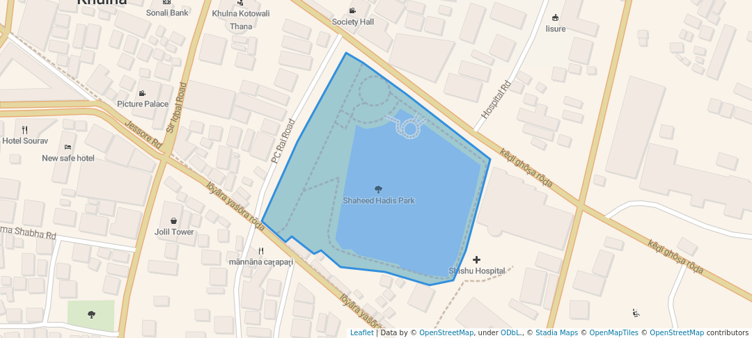 walking in Shaheed Hadis Park map in খুলনা