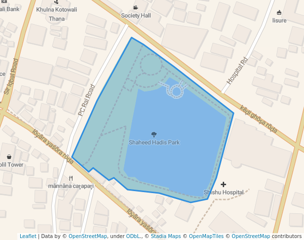 walking in Shaheed Hadis Park map in খুলনা