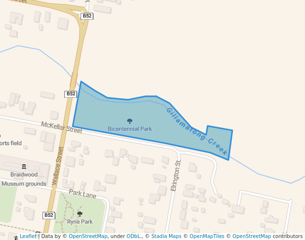 walking in Bicentennial Park map in Braidwood