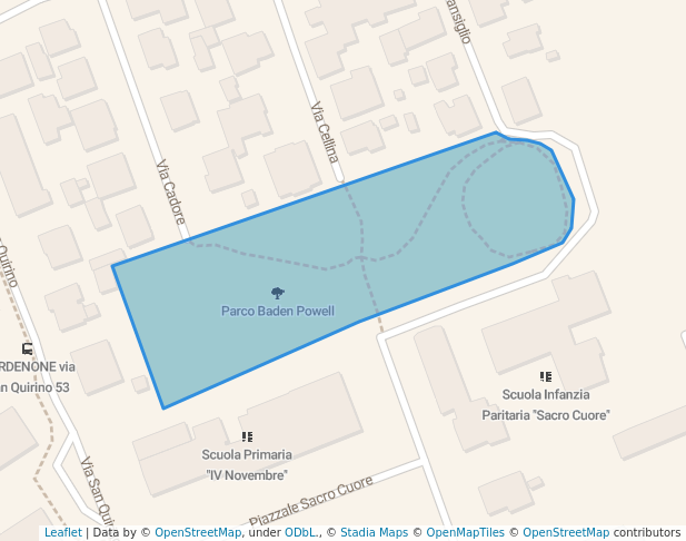 walking in Parco Baden Powell map in Pordenone