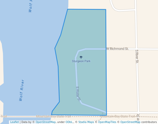 walking in Sturgeon Park map in Shawano