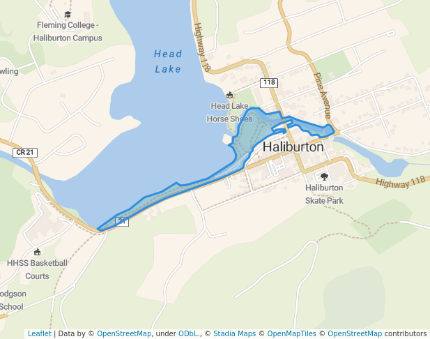 walking in Head Lake Park map in Haliburton