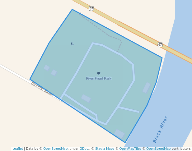 walking in River Front Park map in Pocahontas