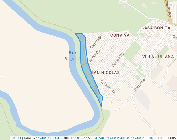 walking in Parque Lineal de San Nicolás map in Soacha