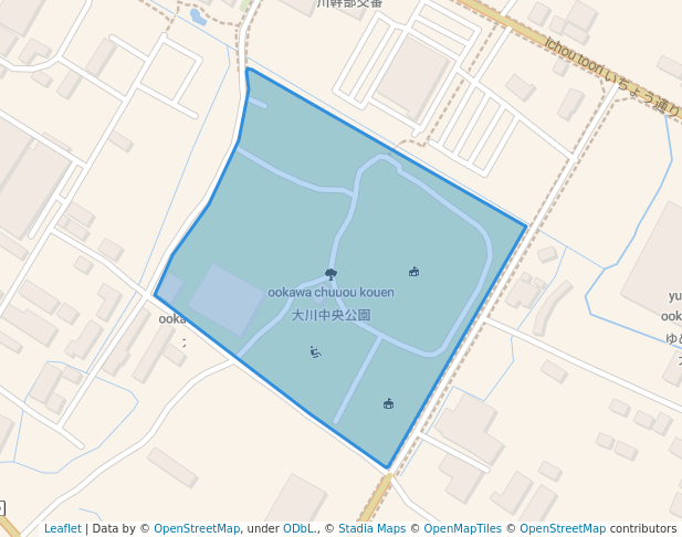 walking in 大川中央公園 map in Okawa