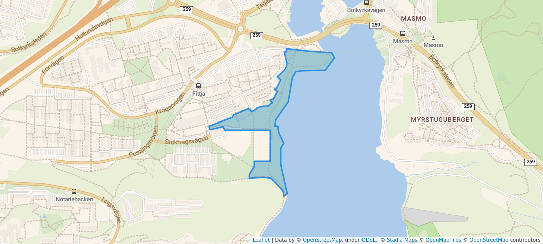 walking in Fittja äng map in Botkyrka
