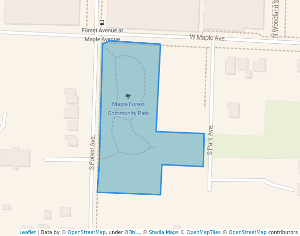 walking in Maple Forest Community Park map in Independence