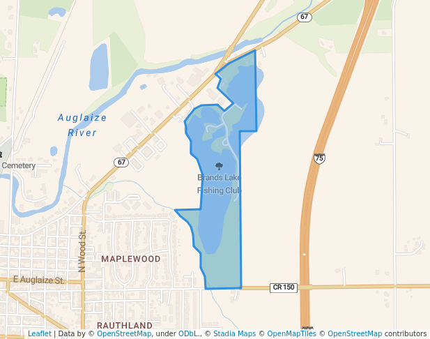 walking in Brands Lake Fishing Club map in Wapakoneta