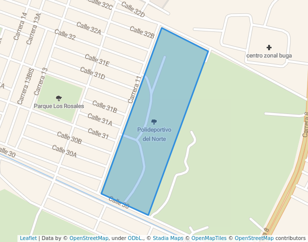 walking in Polideportivo del Norte map in Guadalajara de Buga