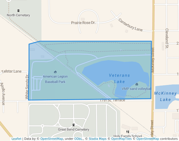 walking in Veteran's Memorial Park map in Great Bend