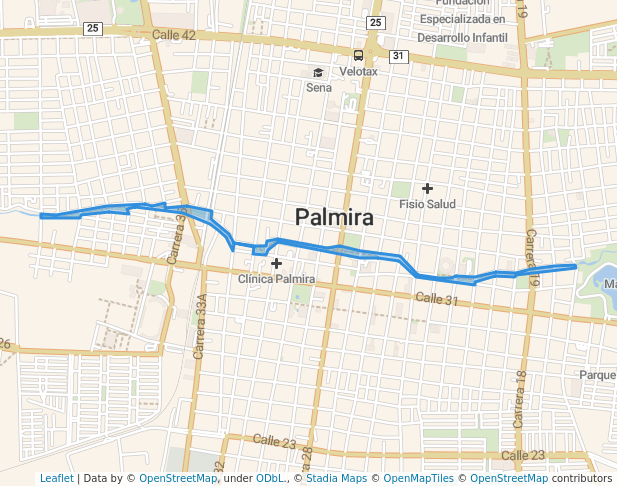 walking in Parque lineal map in Palmira
