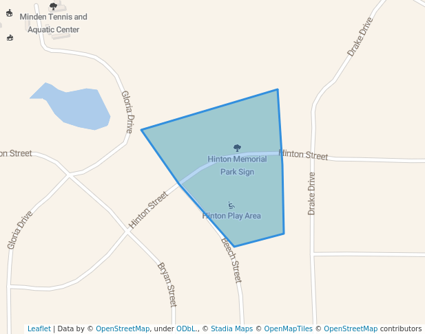 walking in Hinton Memorial Park map in Minden