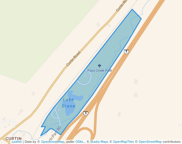 walking in Pass Creek Park map in Curtin