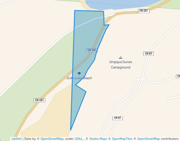 walking in Ziolkouski Beach map in Reedsport