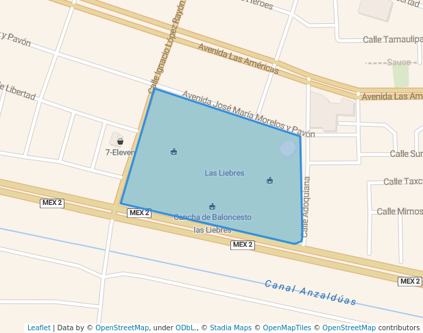 walking in Unidad Deportiva Las Liebres map in Ciudad Río Bravo