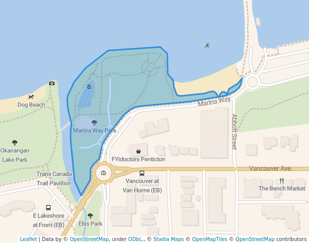 walking in Marina Way Park map in Penticton