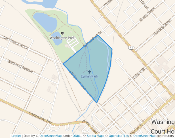 walking in Eyman Park map in Washington Court House