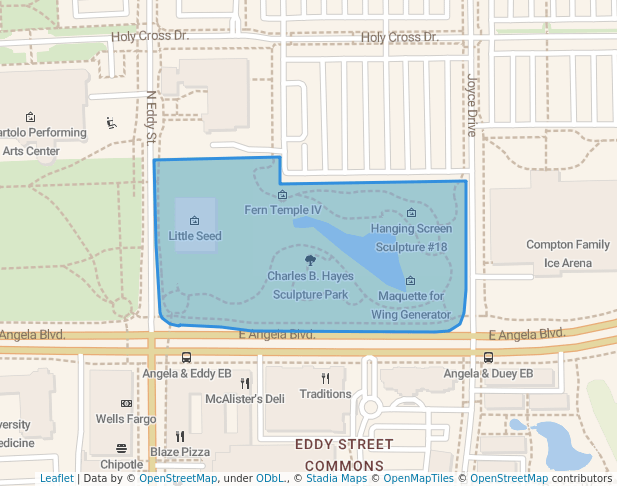 walking in Charles B. Hayes Sculpture Park map in Notre Dame