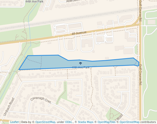 walking in 49th Ave Park map in Stony Plain