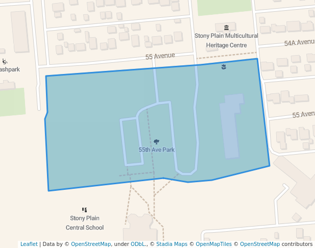 walking in 55th Ave Park map in Stony Plain