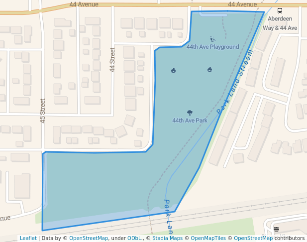 walking in 44th Ave Park map in Stony Plain