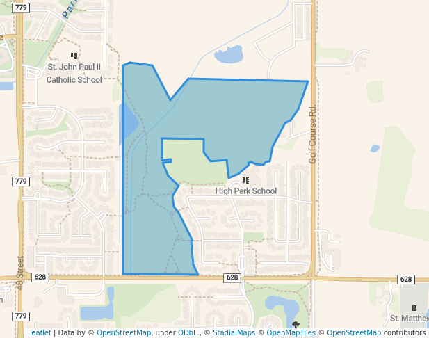 walking in HighRidge Park map in Stony Plain