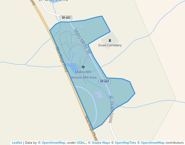 walking in Mabry Mill Historic Mill Area map in Meadows of Dan