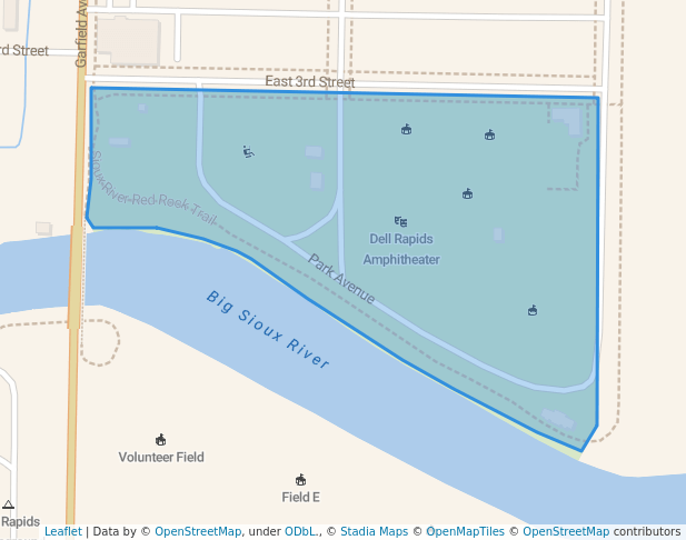 walking in Dell Rapids City Park map in Dell Rapids