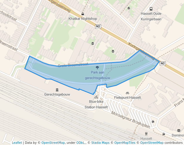 walking in Park aan gerechtsgebouw map in Hasselt