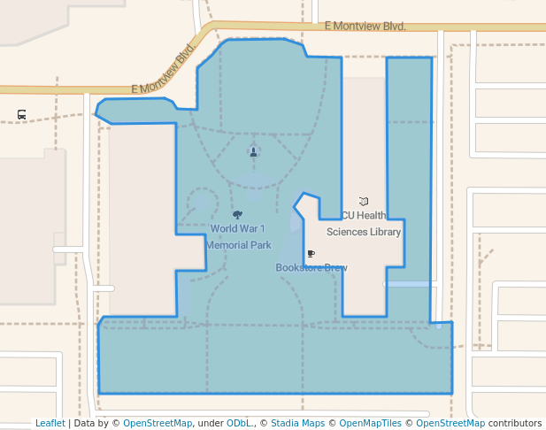 walking in World War 1 Memorial Park map in Aurora
