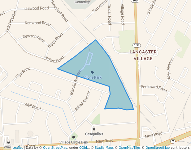 walking in Vilone Park map in Elsmere