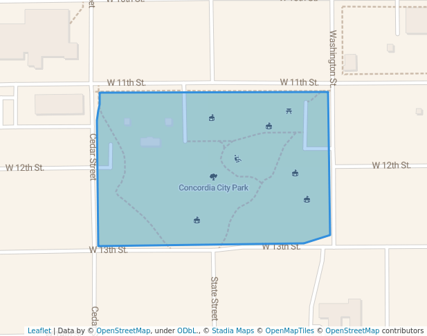 walking in Concordia City Park map in Concordia