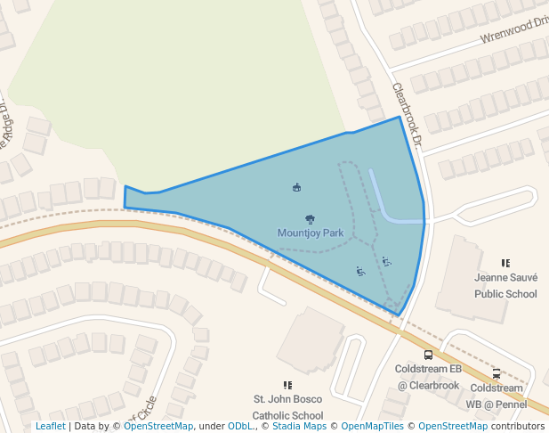 walking in Mountjoy Park map in Oshawa