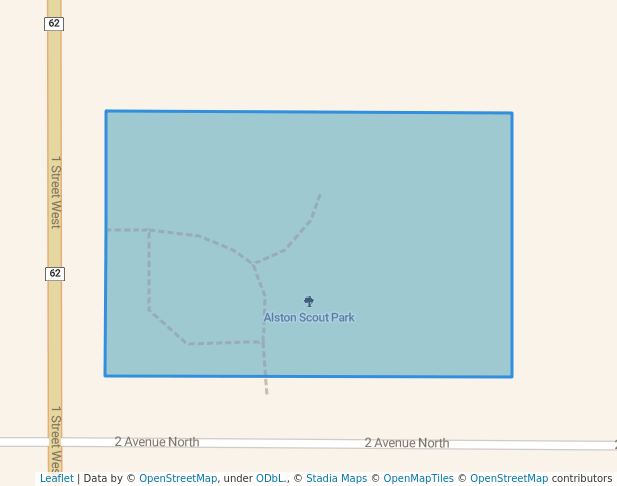 walking in Alston Scout Park map in Magrath