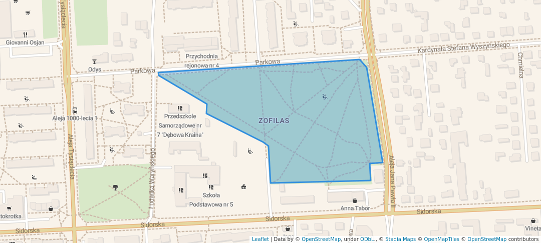 walking in Zofii Las map in Biała Podlaska