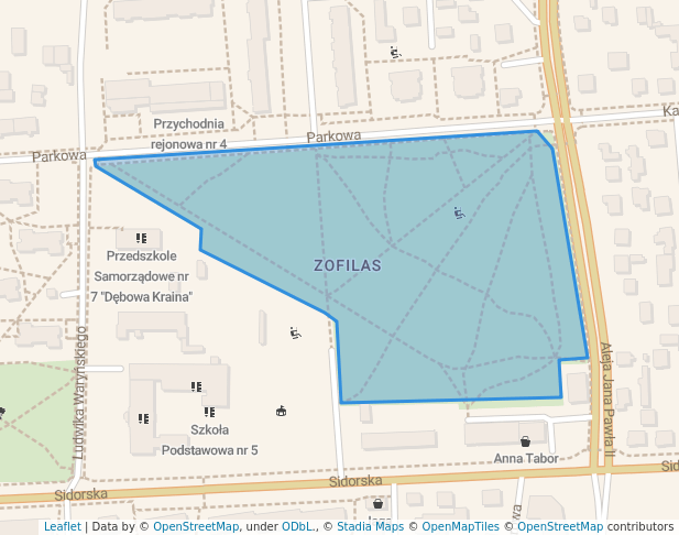 walking in Zofii Las map in Biała Podlaska