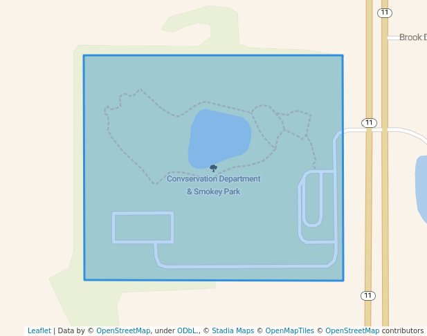 walking in Convservation Department & Smokey Park map in Kirksville