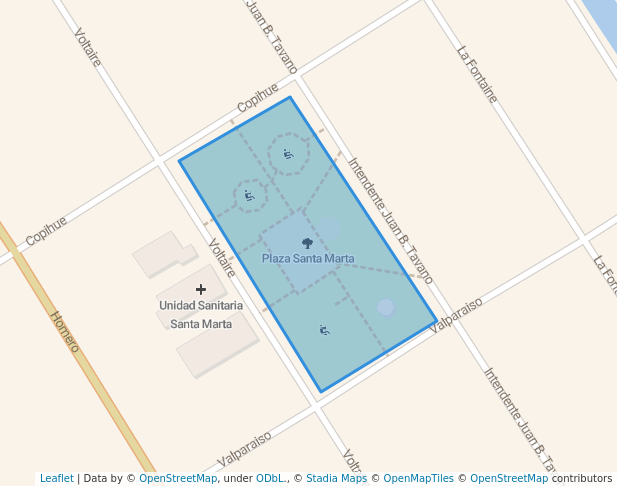 walking in Plaza Santa Marta map in Ingeniero Budge