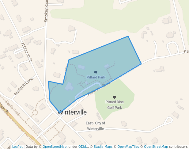 walking in Pittard Park map in Winterville