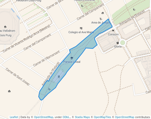 walking in Parque Lineal map in Valencia