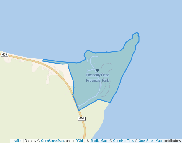 walking in Piccadilly Head Provincial Park map in Cape Saint George