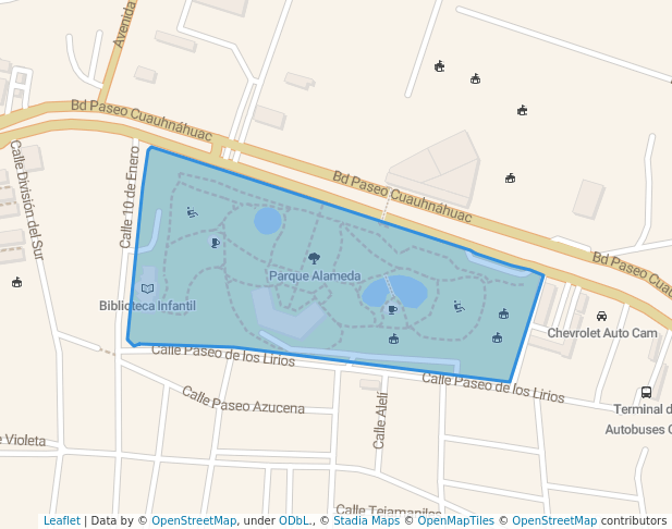 walking in Parque Alameda map in Cuernavaca